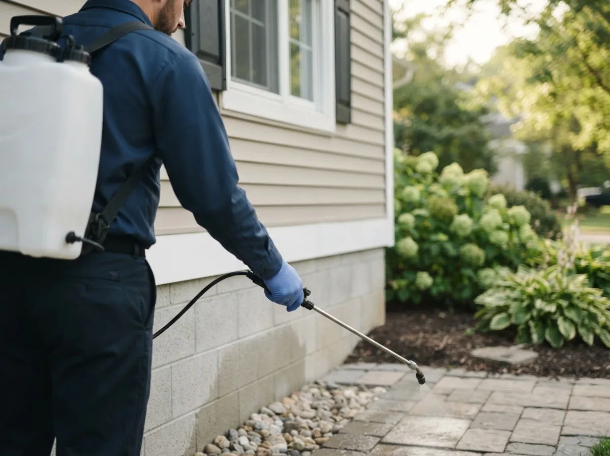 Pest control technician inspecting a home in Genesee, MI